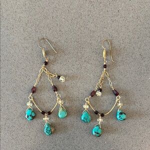 Elegant Gold and Turquoise Dangle Earrings